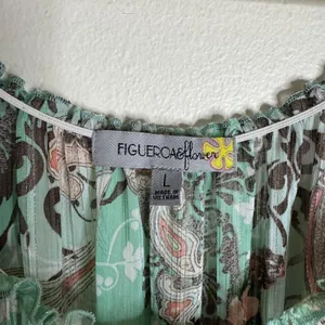 Figueroa & Flower Dress Womens Large Green Paisley Boho Maxi Peasant Button thumbnail 5