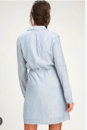 Lulus Lifestyle Blue and White Striped Long Sleeve Shirt Dress thumbnail 2