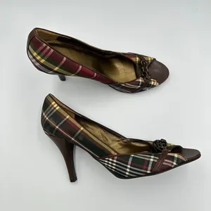J.‎ Crew Plaid Peep Toe Heels Brown Red Green Chain Detail Stiletto Size 9.5 thumbnail 12