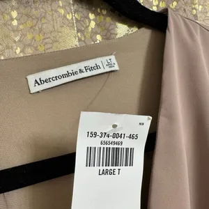Abercrombie & Fitch Nude Tan Chiffon Long Sleeve Faux Wrap Dress Large Tall NWT thumbnail 3