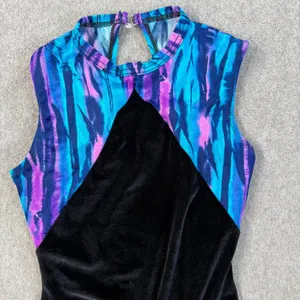 Major Motion Dancewear Leotard Petite Adult Black Velvet Blue Purple Striped VTG thumbnail 2