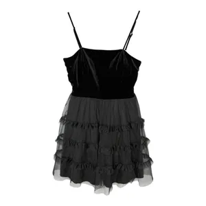 Trixxi Mini Dress Womens Large Black Velvet‎ Tulle Tiered Goth Cocktail Party thumbnail 2