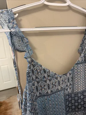 C'isa Blue Patchwork Ruffled Mini Dress – Size Large thumbnail 3