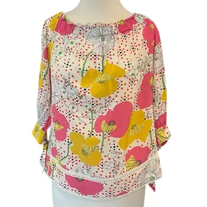 Trina Turk Katy Poppy Floral Off The Shoulder Silk Top Multicolor Medium thumbnail 4