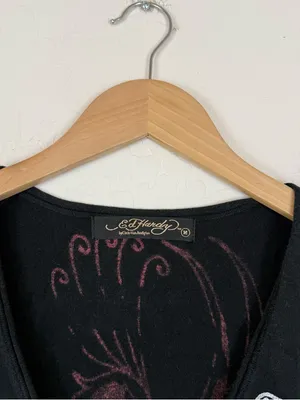 VINTAGE Y2K Ed Hardy AOP Embellished Love Kills Slowly Skull Butterfly Tee thumbnail 3