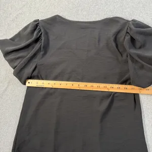 VICI Black Puff Sleeve V-Neck Blouse Women's Small Short Sleeve Made in USA thumbnail 9