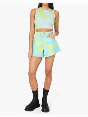 NWT Revolve | WeWoreWhat | Flare Bell Shorts Stretch Denim in Tie Dye Size 26 thumbnail 3