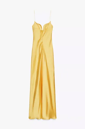Zara golden Yellow Maxi satin corset bodycon formal Dress evening party wedding thumbnail 10
