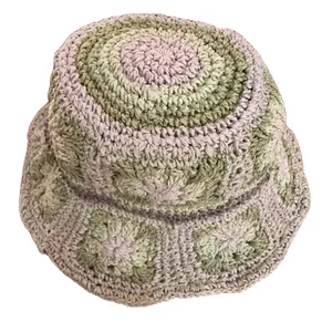 Steve Madden Crochet Granny Square Sun Hat Green Floral Boho Bucket Summer Hat thumbnail 8