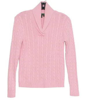 Ralph Lauren‎ Cable Knit Sweater Pink Shawl Collar Preppy Old Money Coastal S thumbnail 1
