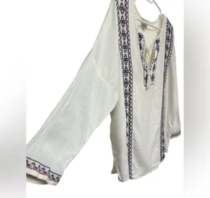 Lucky Brand White Long Sleeve Embroidered Boho Top thumbnail 3