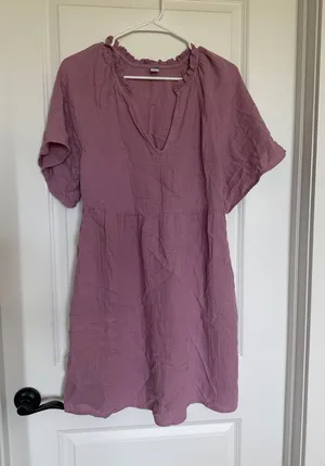Old Navy Mauve Short-Sleeve Ruffle Neck Mini Dress thumbnail 1