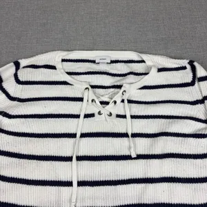 Old Navy Sweater Womens XL White‎ Striped Lace-Up Pullover Open-Knit Relaxed thumbnail 3