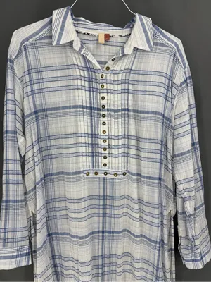 Anthropologie Pilcro and the Letterpress Western Blue & White Plaid Tunic Top thumbnail 3