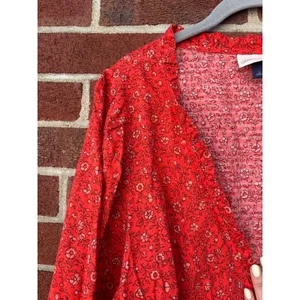 Universal Thread Red Floral Wrap Blouse Womens Large Long Sleeve Tie Waist thumbnail 5