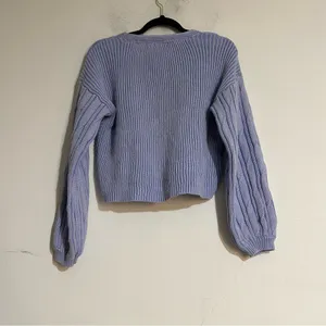 Free People When It Rains V-Neck Cotton Knit Sweater Blue Size Medium thumbnail 5