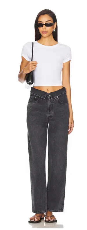 Agolde Echo Taper fold over mid waist Zephyr vintage washed black jeans 29 thumbnail 1