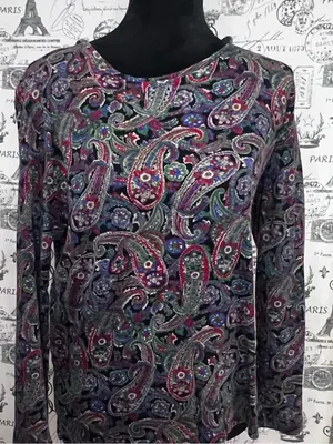 Lauren Ralph Lauren Paisley Print Long Sleeve Knit Top Size L thumbnail 7