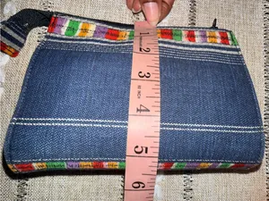 kate spade Navy Striped Canvas Pouch with Multicolor Embroidered Band thumbnail 4