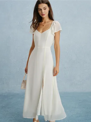 Rihoas Apricot Sweetheart Neck Slit Chiffon Maxi Dress thumbnail 4