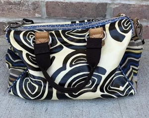 Fossil Key Per Coated Canvas purse bag crossbody black and white thumbnail 1