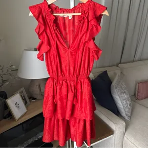Chelsea & Violet Sleeveless Red Roses Ruffle Jardin Chinoiserie Dress Size S thumbnail 3
