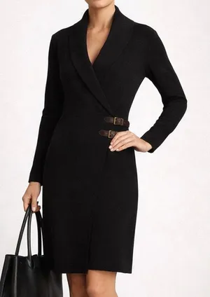 Lauren Ralph Lauren Buckle Wrap Sweater Dress Sz S Elegant Knit Workwear thumbnail 1
