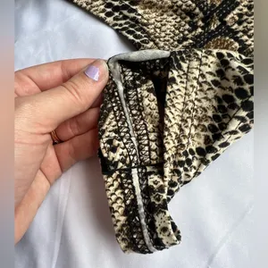 Snakeprint One Shoulder Tank Bodysuit Large Tan thumbnail 6
