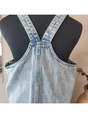 Acid Wash Denim Pinafore Overall Dress Sz M Grunge Minimal thumbnail 6