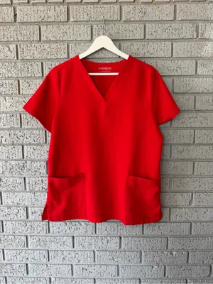 Mandala 6 Pocket Scrub Top Bright Red Women's Size Small thumbnail 2
