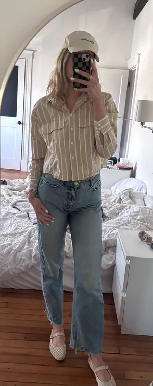 LOFT Cropped Button Down Cotton Blouse Size Small thumbnail 1