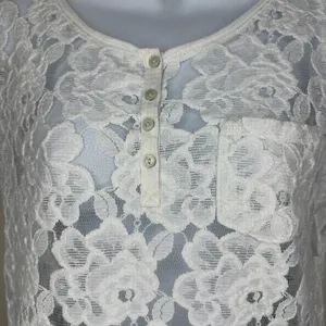 Abercrombie & Fitch Y2K Womens Lace Sheer Top Short Sleeve White Size Small thumbnail 2