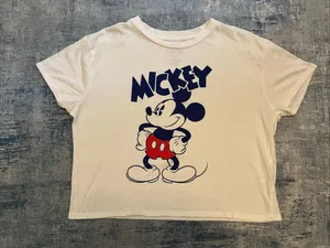 Disney White Blue Mickey Mouse Relaxed Fit Cropped Length Short Sleeve Tee XL thumbnail 1