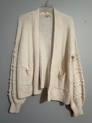 Madewell Cream Open-Front Pom-Pom Sleeve Cardigan thumbnail 2