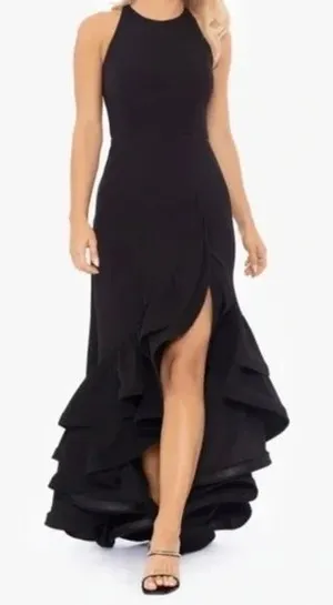Betsy & Adam. Arielle Scuba Crepe Ruffle‎ Slit Gown. thumbnail 1