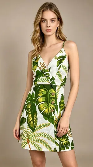 NWOT Farm Rio Linen Tropical Forest Off-White Mini Dress Size XS thumbnail 1
