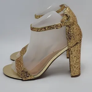 J Adams Shirley Gold Glitter Ankle Strap Heeled Sandals Size 8.5 thumbnail 1