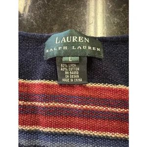 Lauren Ralph Lauren Women's Sweater Sz L Linen Cotton Blend Stripe V-neck thumbnail 2