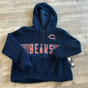National Football League NWT Chicago Bears Jacket Half Zip Hooded Fluffy Trendy Black Style Sz S thumbnail 1