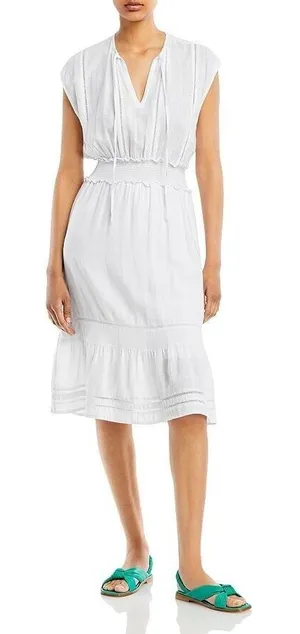 Rails Ashlyn Stripe Linen Blend Midi‎ Dress, Medium, White thumbnail 1