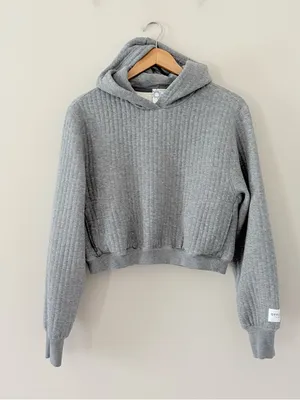 Aerie OFFLINE By Aerie Coffee Run Cropped Hoodie Grey Pullover Ribbed Size M thumbnail 3