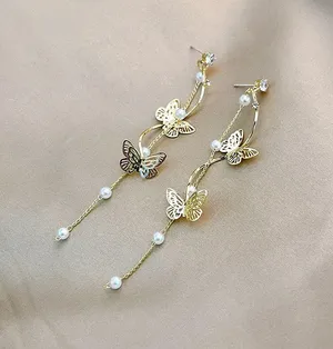 Gold Butterfly Dangle Drop Earrings for Women,Tassel Butterfly Earrings thumbnail 3