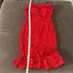Women’s Red Sequined Short Homecoming Party Dress Ruffle Hem Corset Back Size 2 thumbnail 8