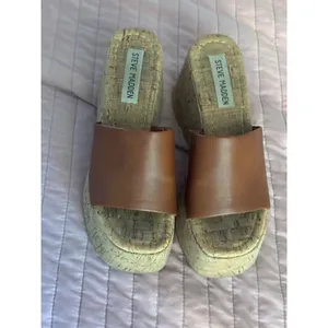 Steve Madden Brown Cork Platform Wedge Sandals Y2K Slide Heels Womens 5 thumbnail 2