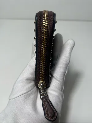 Coach Metallic Studded Pebbled Leather Accordion Zip Around Continental Wallet thumbnail 9