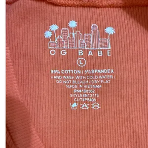 OG Babe‎ Orange Ribbed Lettuce Hem Crop Top T Shirt Size L thumbnail 3