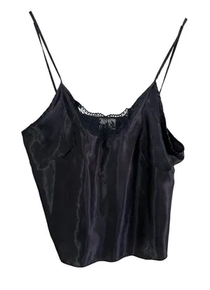 Victorias Secret Vintage Black Satin Lace Trim Camisole Tank Top L thumbnail 1