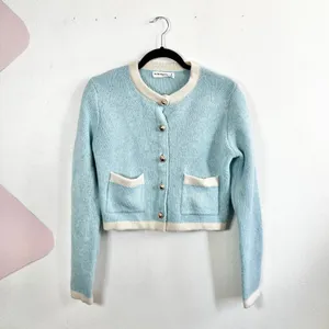 Baby Blue Knit Cardigan Sz Small Preppy Vintage‎ Inspired Retro thumbnail 2
