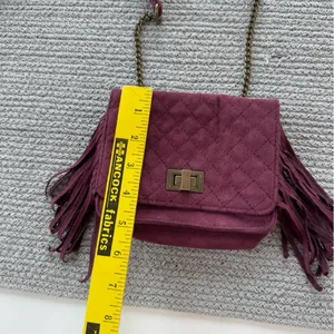 Art Class Burgundy Quilted Faux Suede Fringe Mini Bag Purse Crossbody thumbnail 8