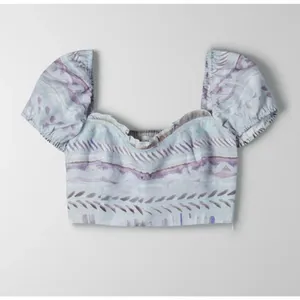 Aritzia Wilfred wander linen puff-sleeve crop top size small thumbnail 3